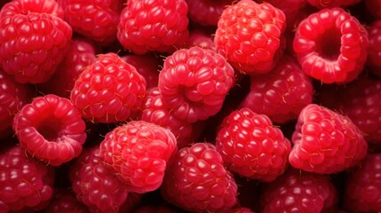 Background of fresh sweet red raspberries.Generative ai
