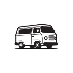 VAN in cartoon, doodle style. Isolated 2d vector illustration in logo, icon style, Eps 10, black and white. AI Generative