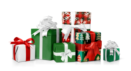 Group of Christmas gift boxes isolated on white background