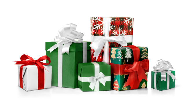 Group of Christmas gift boxes isolated on white background