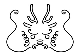 線画の竜の顔、辰年年賀状素材