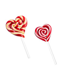 Two Types of Heart Shaped Red and White Swirl Lollipops on Transparent Backdrop, PNG File