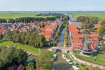 Aerial from the historical village Sloten in Friesland the Netherlands