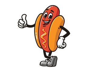Hot dog Cartoon mascot illustration character vector with thumbs up