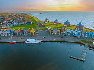 Fototapeta na wymiar Aerial from the harbor and city Stavoren at the IJsselmeer in the Netherlands