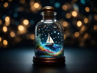 Fototapeten Ship in a Bottle Sailing Across Stars © Meeza