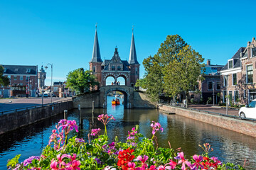 View on the historical Water Gate in the city Sneek in Friesland the Netherlands