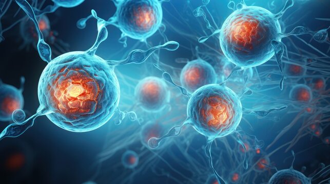 Stem cell research advances our understanding of cellular therapy and regeneration, delving into microscopic views of body cells.