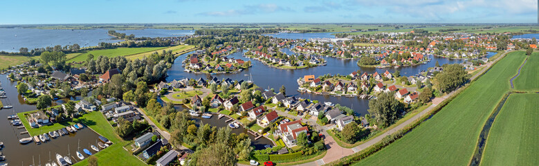 Aerial panorama from the traditional town Terherne in Friesland the Netherlands