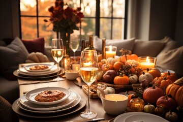 Naklejka premium Thanksgiving dinner cozy home living room.