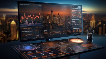 Graph on computer monitor, Futuristic finance digital market graph user interface, Bright color.
