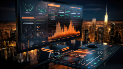 Graph on computer monitor, Futuristic finance digital market graph user interface, Bright color. - obrazy, fototapety, plakaty