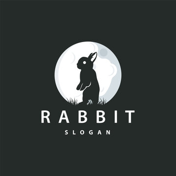 Rabbit logo design cute bunny simple animal silhouette illustration template