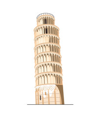 Pisa tower italy vector illustration - tower of pisa - tourism wall art - famous europe architectural flat ancient historical building construction 