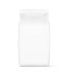 Vertical bag mockup. Flat bottom gusset bag. Front view. High realistic. Vector illustration isolated on white background. Ready for use in presentation, promo, advertising and more. EPS10.