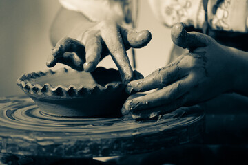 Pottery. The oldest trade from Daco-Roman times. Hands dirty with clay. Ceramics. Modeling in clay....