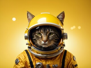 A space-exploring cat with an astronaut helmet and a suit - obrazy, fototapety, plakaty