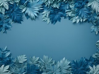 Fototapeta na wymiar various tropical leaves in shades of blue