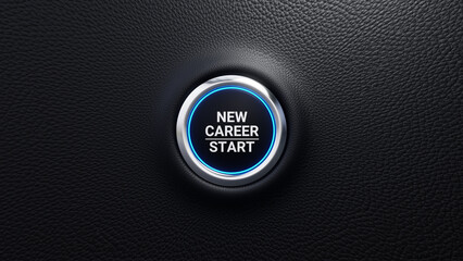 New career start push button. Business startup, job oppertunities, fresh start, new strategy, professional retraining. 3d illustration