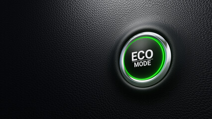 ECO mode push button. Moden ECO button with green light. automotive energy saving system concept. 3d illustration