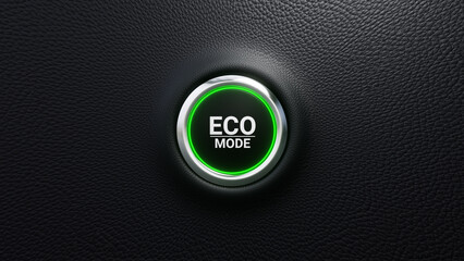 ECO mode push button. Moden ECO button with green light. Energy saving driving mode. 3d illustration