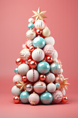 Christmas tree design, pink and blue toys and balls