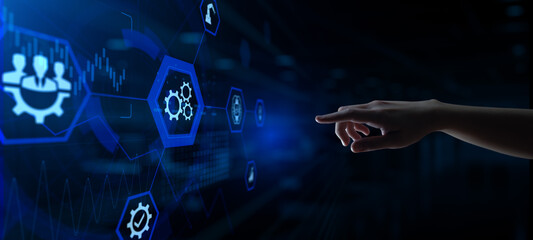 Gears icon automation process workflow technology concept on screen.