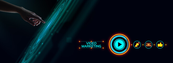 Video marketing online internet advertising concept on digital screen interface.