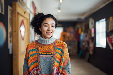 Confident Artist in a Colorful Gallery Space