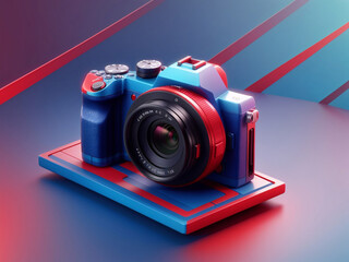 colorful 3d rendering camera isolated on gradient background. travel concept. minimal style with copy space.