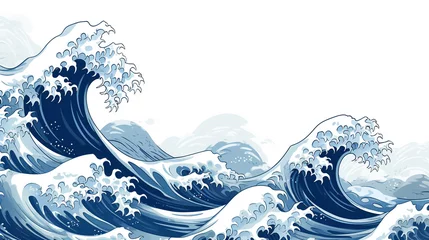 Gordijnen 和風の抽象的な波の背景画像　AI生成画像 © Lemonade