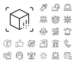 VR simulation sign. Place location, technology and smart speaker outline icons. Augmented reality line icon. 3d cube symbol. Augmented reality line sign. Influencer, brand ambassador icon. Vector