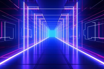 Naklejka premium Futuristic hallway. Synthwave 