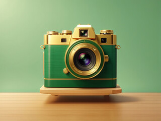 Vintage camera isolated on gradient background. travel concept. minimal style with copy space. 3d rendering.