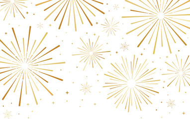 Fireworks vector banner for new year celebration, greeting card decoration element, simple golden border design