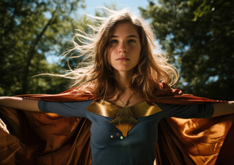 A young girl in a superhero costume, generative AI