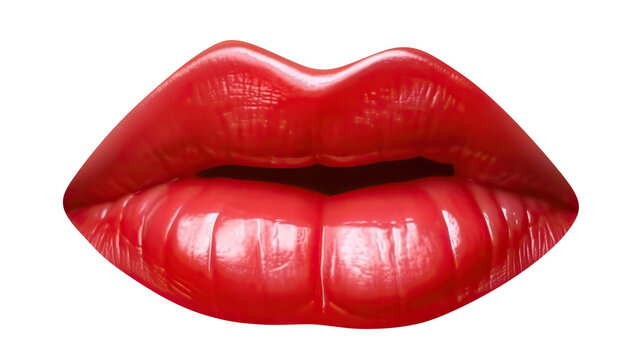 Red female lips close-up, cut out