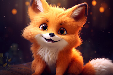 3d character of a cute fox in children's style