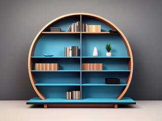colorful shelf with blank book vector illustration. wooden bookshelf mockup with gradient background.
