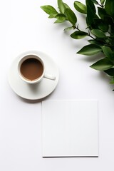 Minimalist January calendar on a clean, white desk with a green plant and a coffee cup