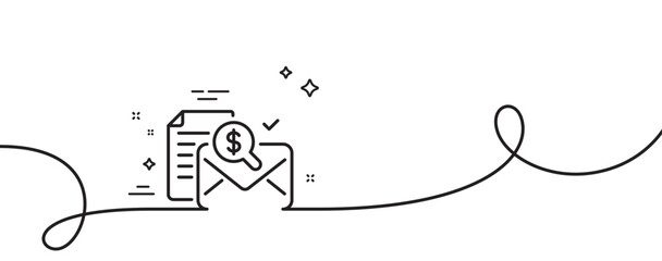 Accounting report line icon. Continuous one line with curl. Audit sign. Check finance symbol. Accounting report single outline ribbon. Loop curve pattern. Vector