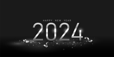 Happy New Year 2024 with beautiful typography design template. New Year 2024 celebration ideas for banners, greeting cards and post templates.