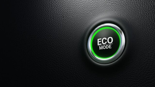 ECO mode push button. Moden ECO button with green light. automotive energy saving system concept. 4k 3d loop animation