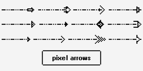 Pixel icons, signs, arrow symbols for interface design, web design, applications, presentations and much more