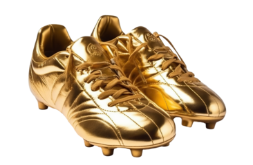 Pair of golden football boots, cut out