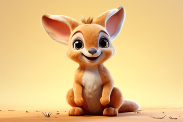 3D character of a cute kangaroo in children's style - obrazy, fototapety, plakaty
