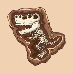 T-Rex dinosaur fossil discovered in the ground Cartoon Vector Illustration. Dinosaur vector illustration.