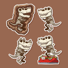 T-Rex dinosaur fossil Cartoon Vector Illustration set. Dinosaur vector illustration set