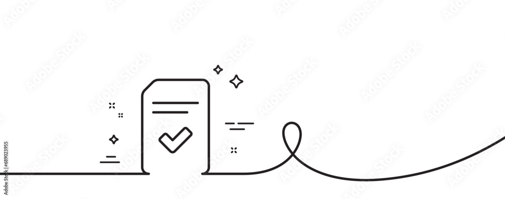 Poster checked document line icon. continuous one line with curl. information file with check sign. correct