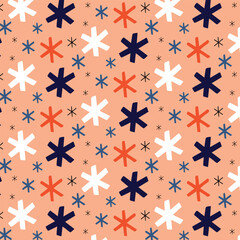 Winter seamless pattern with irregular stars. Geometric print. Abstract doodle pattern.